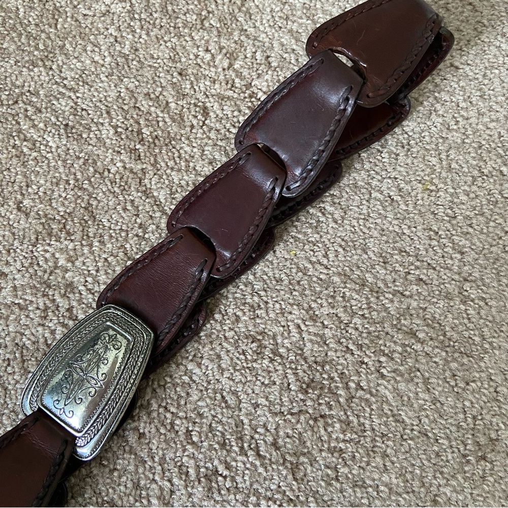 Brighton Cordovan Connected Leather Belt Silver Tone Etched Buckle Women…